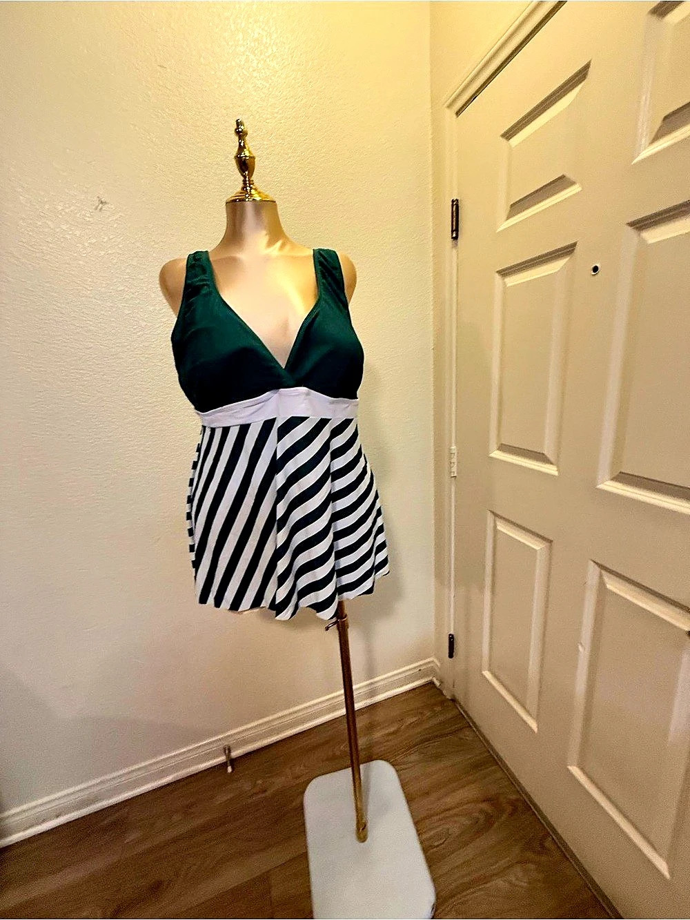 Green & White Striped One Piece Like New
